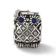 Alloy Rhinestone European Beads, Large Hole Beads, Owl, Antique Silver, 14x10.5x9.5mm, Hole: 5mm(MPDL-R050-10AS)