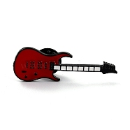 Guitar Enamel Pin, Musical Instrument Alloy Enamel Brooch for Teen Girl Women, Red, Electrophoresis Black, 41~42x13.5x10mm, Pin: 1mm(JEWB-P011-01EB)