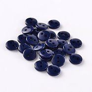 2-Hole Flat Round Resin Sewing Buttons for Costume Design, Prussian Blue, 9x2mm, Hole: 1mm(BUTT-E119-14L-11)