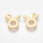 Ion Plating(IP) 304 Stainless Steel Charms, Constellation, Golden, Taurus, 9x8.5x1mm, Hole: 0.8mm(STAS-S107-06L)