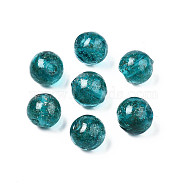 Handmade Gold Sand Lampwork Beads, Round, Dark Turquoise, 9~10x9~10mm, Hole: 1.5mm(LAMP-T016-09B)