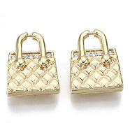 Brass Micro Pave Cubic Clear Zirconia Charms, Nickel Free, Bag, Real 18K Gold Plated, Clear, 13x10.5x4.5mm, Hole: 3x3mm(KK-N232-122-NF)