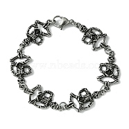 Halloween 304 Stainless Steel Skeleton Link Chain Bracelets for Women Men, Antique Silver, 8-5/8 inch(22cm)(BJEW-C063-07AS)