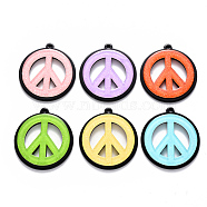 Cellulose Acetate(Resin) Pendants, Peace Sign, Mixed Color, 34x31x4mm, Hole: 1.6mm(X-KY-R017-26)