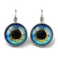 Sunflower Glass Leverback Earrings with Brass Earring Pins, Cornflower Blue, 29mm(EJEW-Q798-01Q)