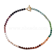 Cube Natural Agate Beaded Necklaces for Women, Real 18K Gold Plated, 17.40 inch(44.2cm)(NJEW-T017-06G)