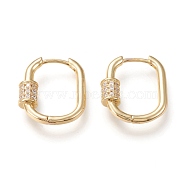 Brass Micro Pave Clear Cubic Zirconia Huggie Hoop Earrings, Long-Lasting Plated, Oval with Column, Real 18K Gold Plated, 22x19x2.5mm, Pin: 1mm(EJEW-I251-03G)