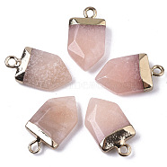 Natural Pink Aventurine Pointed Pendants, with Light Gold Plated Top and Brass Loop, Arrow, Faceted, 19x10.5x4.5mm, Hole: 1.8mm(X-G-N326-34J)
