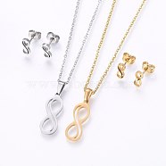304 Stainless Steel Jewelry Sets, Stud Earrings and Pendant Necklaces, Infinity, Mixed Color, Necklace: 17.7 inch(45cm), Stud Earrings: 9.5x4x1.2mm, Pin: 0.8mm(SJEW-O090-10)