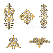 10Pcs 5 Style Polyester Computerized Embroidery Iron on/Sew on Patches, Ethnic Style Metallic Thread Embroidery Appliques, with Adhesive Back, Gold, 77~147.5x20~115x1~1.5mm, 2pcs/style(PATC-FH0001-02B)