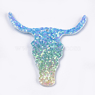 PU Leather Big Pendants, with Sequins, Ox-Head Shape, Colorful, 52.5x50.5x2mm, Hole: 2mm(FIND-S299-39A)