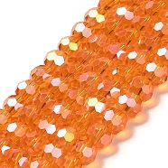 Transparent Glass Beads, 32 Facets, AB Color Plated, Round, Dark Orange, 6x5.5mm, Hole: 1.2mm, about 91~93pcs/strand, 19.57''~19.92''(49.7~50.6cm)(EGLA-A035-T6mm-B05)