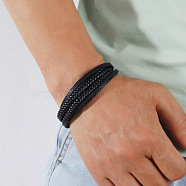 Minimalist Braided Leather Magnetic Clasp Bracelet for Men - Retro and Trendy Design, Black, size 1(ST3470317)