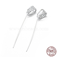 Rhodium Plated 925 Sterling Silver Pinch Bails, with Cubic Zirconia, Clear, Platinum, 41mm, Hole: 6x4.5mm, Pin: 0.65mm(STER-L055-18P)