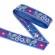 Ethnic Style Embroidery Polyester Ribbons, Jacquard Ribbon, Garment Accessories, Flower & Leaf Pattern, Royal Blue, 1-1/4 inch(32mm), about 5.47 Yards(5m)/Bundle(OCOR-WH0077-34C)