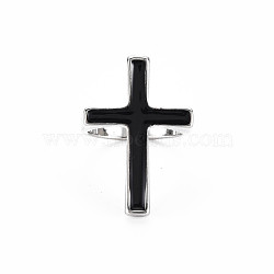 Men's Alloy Enamel Cuff Finger Rings, Open Rings, Cadmium Free & Lead Free, Platinum, Religion, Cross, Black, US Size 8(18.1mm)(RJEW-N029-039)