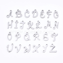 201 Stainless Steel Charms, Laser Cut, Alphabet, Stainless Steel Color, Letter, 10~13x4.5~10x1mm, Hole: 1.4mm(STAS-T044-217P)