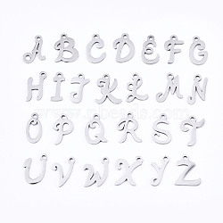 Non-Tarnish 201 Stainless Steel Charms, Laser Cut, Alphabet, Stainless Steel Color, Letter, 10~13x4.5~10x1mm, Hole: 1.4mm(STAS-T044-217P)