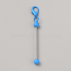 Spray Printed Alloy Bar Beadable Pendant Decorations for Jewelry Making DIY Crafts, with Alloy Lobster Clasps, Deep Sky Blue, 83mm(KEYC-WH0025-684P-05)