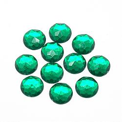 Acrylic Rhinestone Flat Back Cabochons, Faceted, Buttom Silver Plated, Half Round/Dome, Dark Green, 25x5.5mm(GACR-Q008-25mm-03)
