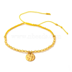 Yellow Opal Braided Bead Bracelet, Adjustable Bracelet with Flat Round Charms, (FR2657-1)