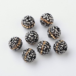 Round Grade A Rhinestone Clay Pave Beads, Hematite, 10mm, Hole: 1mm(RB-O027-02)