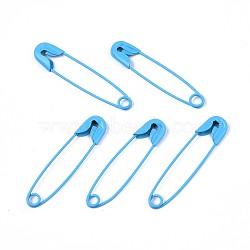 Spray Painted Iron Safety Pins, Cadmium Free & Nickel Free & Lead Free, Deep Sky Blue, 30~31x7x2.5mm(IFIN-T017-02D-NR)