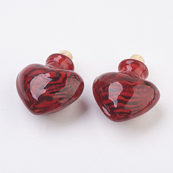 Handmade Lampwork Perfume Bottle Pendants, Essential Oil Bottle, Heart, Red, 32.5mm, Hole: 5mm, Bottle Capacity: 0.5~1ml(0.017~0.03 fl. oz)(LAMP-P044-F03)