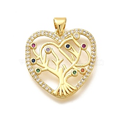 Rack Plating Brass Micro Pave Cubic Zirconia Pendants, Long-Lasting Plated, Lead Free & Cadmium Free, Tree of Life Charms, Real 18K Gold Plated, 23x23x3mm, Hole: 5x3mm(KK-L226-051G-05)