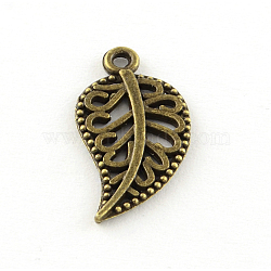 Tibetan Style Alloy Pendants, Hollow Leaf, Cadmium Free & Lead Free, Antique Bronze, 18.5x9.5x1mm, Hole: 1.5mm, about 2000pcs/1000g(TIBE-Q050-42AB-LF)