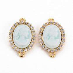 Brass Clear Cubic Zirconia Links Connectors, with Resin, Nickel Free, Oval with Woman, Real 18K Gold Plated, Pale Turquoise, 22x14x4mm, Hole: 1.5mm(KK-N233-120A-NF)