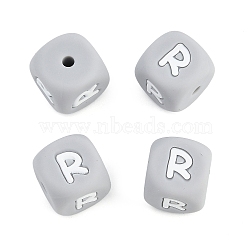 20Pcs Grey Cube Letter Silicone Beads 12x12x12mm Square Dice Alphabet Beads with 2mm Hole Spacer Loose Letter Beads for Bracelet Necklace Jewelry Making, Letter.R, 12mm, Hole: 2mm(JX436R)