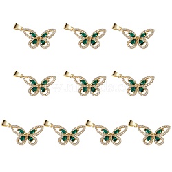 10Pcs Rack Plating Brass Micro Pave Cubic Zirconia Pendants, Long-Lasting Plated, Cadmium Free & Lead Free, Butterfly, Real 18K Gold Plated, 13.5x25x3mm, Hole: 4x3mm(ZIRC-SZ0004-14)