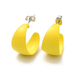 304 Stainless Steel Chunky Stud Earrings, Half Hoop Earrings for Women, Yellow, 20x21x12mm, Pin: 0.7mm(EJEW-P202-10P-01)
