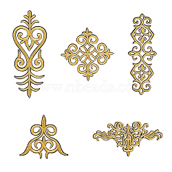 10Pcs 5 Style Polyester Computerized Embroidery Iron on/Sew on Patches, Ethnic Style Metallic Thread Embroidery Appliques, with Adhesive Back, Gold, 77~204x70~200x1~1.5mm, 2pcs/style(PATC-FH0001-02B)