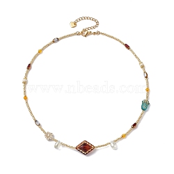 Glass Seed & Acrylic Beaded Necklaces, Flower & Rhombus & Teardrop, Colorful, 15.94 inch(40.5cm)(NJEW-JN04469)