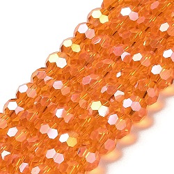 Transparent Glass Beads, Faceted, Round, Dark Orange, 6x5.5mm, Hole: 1.2mm, about 91~93pcs/strand, 19.57''~19.92''(49.7~50.6cm)(EGLA-A035-T6mm-B05)