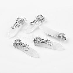 Natural Quartz Crystal Big Pendants, Rock Crystal, with Alloy Findings, Arrow, Platinum, 56~58x16x10mm, Hole: 5x7mm(G-G718-A15)