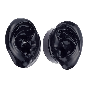 2Pcs 2 Style Soft Silicone Ear Displays Mould, Earrings Ear Stud Display Teaching Tools for Piercing Suture Acupuncture Practice, Black, 5.45~5.6x3.8~3.85x2.9~3.1cm, 1pc/style