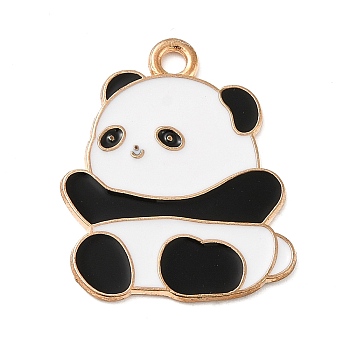 Alloy Pendant, Panda, Light Gold, White, 24x19x1mm, Hole: 2mm