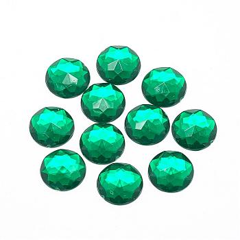 Acrylic Rhinestone Flat Back Cabochons, Faceted, Bottom Silver Plated, Half Round/Dome, Dark Green, 25x5.5mm