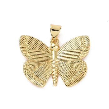 Rack Plating Brass Pendants, Long-Lasting Plated, Cadmium Free & Lead Free, Butterfly Charm, Real 18K Gold Plated, 19.5x25x2.5mm, Hole: 4.5x3.5mm