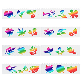 8Pcs 8 Styles PET Plastic Drawing Painting Stencils Templates, Rectangle, Leaf Pattern, 185x55x0.2mm, 1pc/style