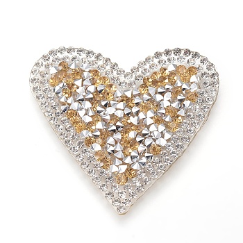 Plastic Clothing Patches, with Resin Rhinestone, Heart, Gold, 43x50x2.5mm