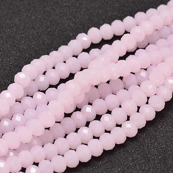 Glass Beads Strands, Imitation Jade Glass Beads, Faceted, Rondelle, Pink, 4mm, Hole: 1mm, about 107pcs/strand, 16.8 inch