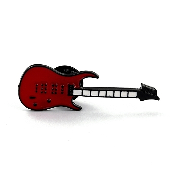 Guitar Enamel Pin, Musical Instrument Alloy Enamel Brooch for Teen Girl Women, Red, Electrophoresis Black, 41~42x13.5x10mm, Pin: 1mm