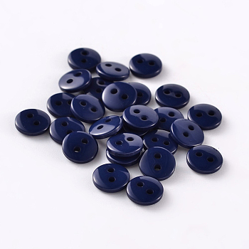 2-Hole Flat Round Resin Sewing Buttons for Costume Design, Prussian Blue, 9x2mm, Hole: 1mm