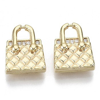 Brass Micro Pave Cubic Clear Zirconia Charms, Nickel Free, Bag, Real 18K Gold Plated, Clear, 13x10.5x4.5mm, Hole: 3x3mm