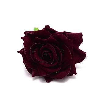 Alloy Rope Napkin Rings, with Plastic Artificial Rose Flower, Napkin Holder Adornment, Restaurant Daily Accessories, Velvet, Dark Red, 84x78mm