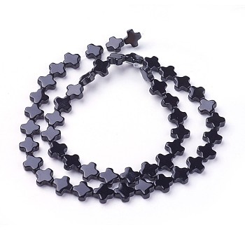 Natural Black Onyx Beads Strands, Cross, 8x8x3mm, Hole: 0.8mm, about 49pcs/strand, 15.7 inch(40cm)
